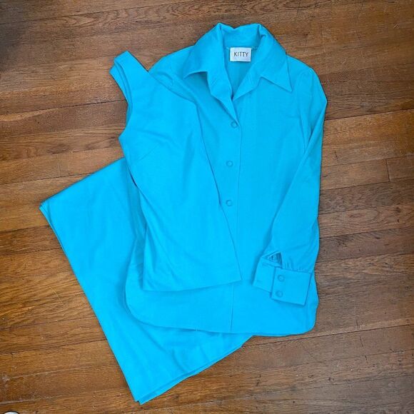 Vintage Kitty 60"s 70"s Turquoise 3 Piece Paint/Leisure Suit Size 10 - Picture 13 of 16